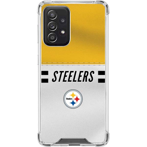 NFL Pittsburgh Steelers White Striped Galaxy A52 5G Clear Case